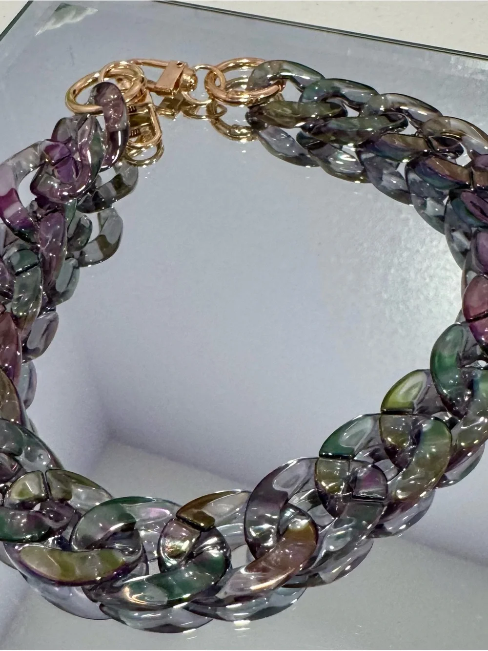 New Gray Iridescent Bag Chain 18 inches with Gold Hardware